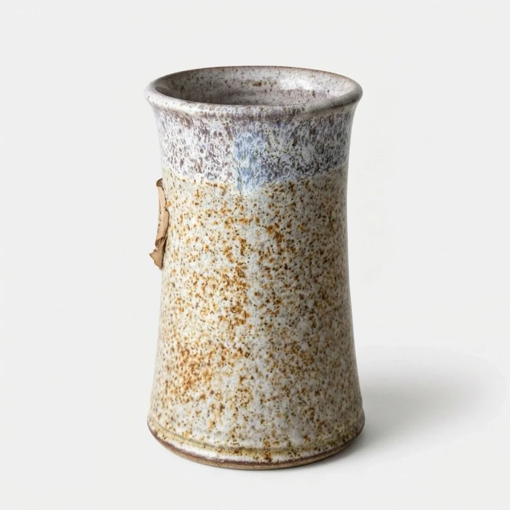 Studio Artisan Signed Pottery Speckled Glaze Vase Wabi Sabi Stoneware 1970s-80s